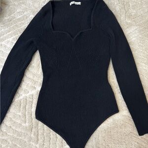 Elegant Black Long Sleeve Sweater Bodysuit